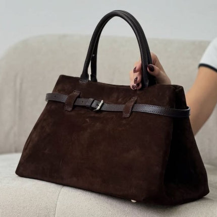 Tula Structured Suede Tote - Dark Brown